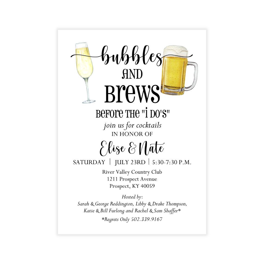 Bubbles + Brews Couples Shower Invitation- sans greenery