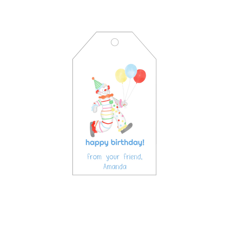 Cute Clown Birthday Gift Tags- Blue