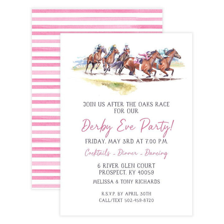 Derby Horses + Pink Stripes Invitation
