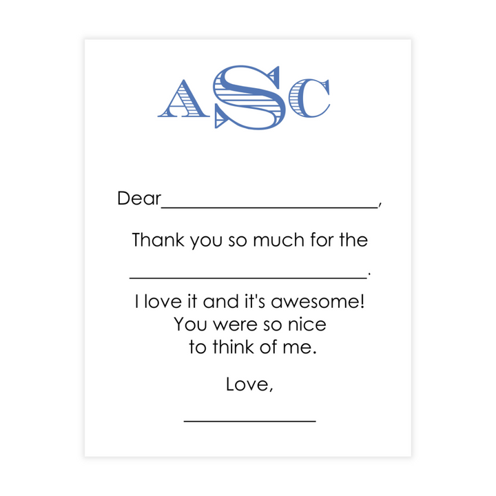 Boy Monogram Fill-in Thank You Note Cards- Customizable!