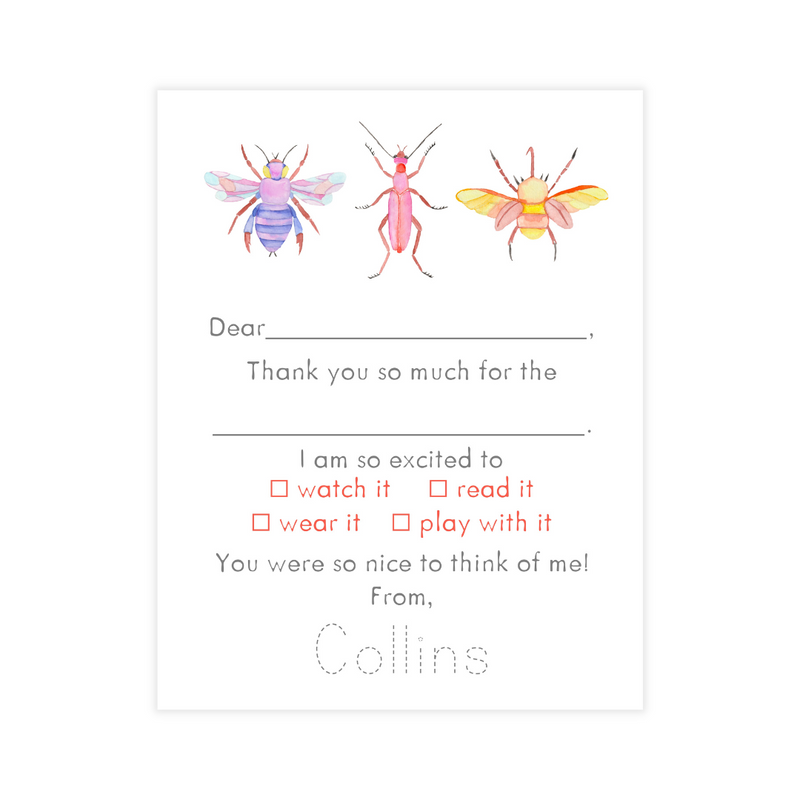 Retro Bugs Fill-in Thank You Notes for Kids