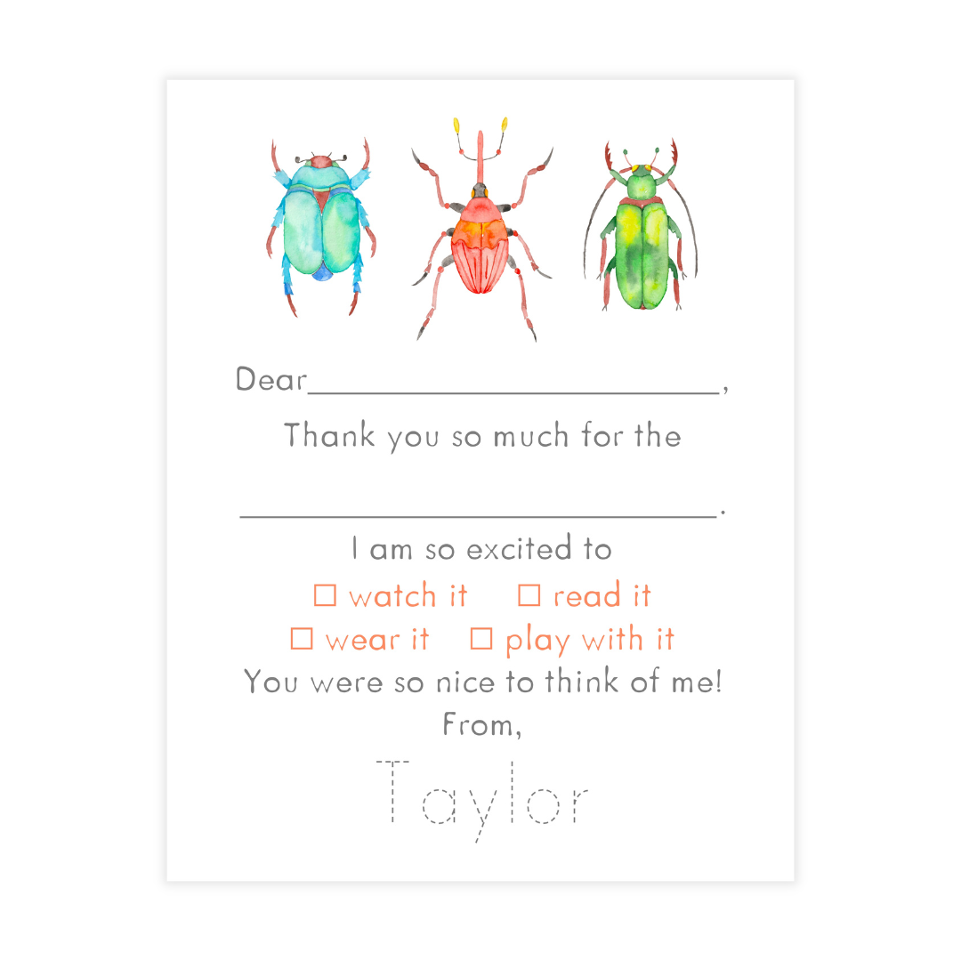 Retro Beetle Bugs Fill-in Thank You Notes