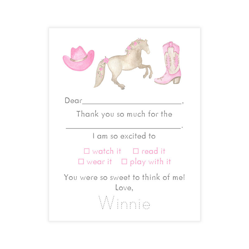 Pink Cowgirl Fill-in Thank You Notes 