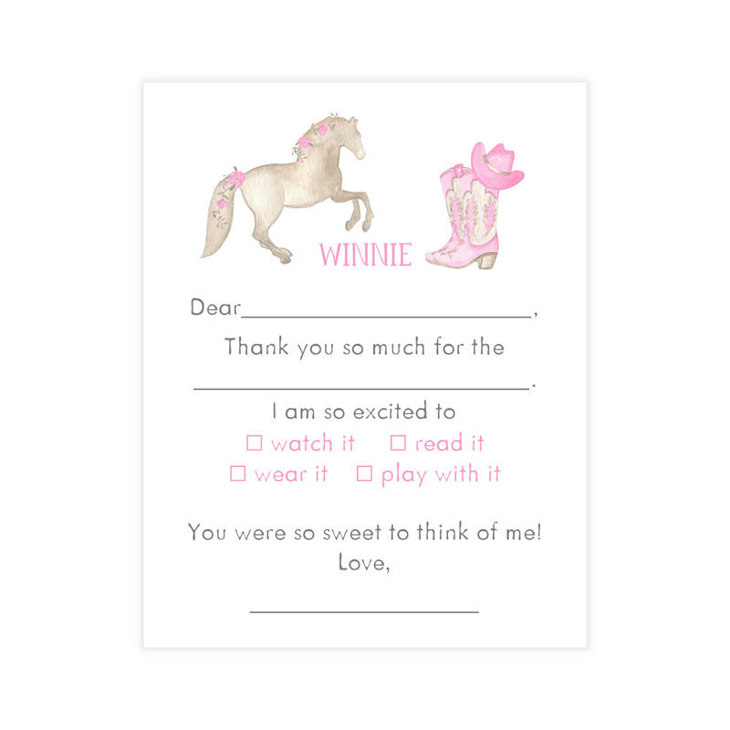 Pink Cowgirl Fill-in Thank You Notes