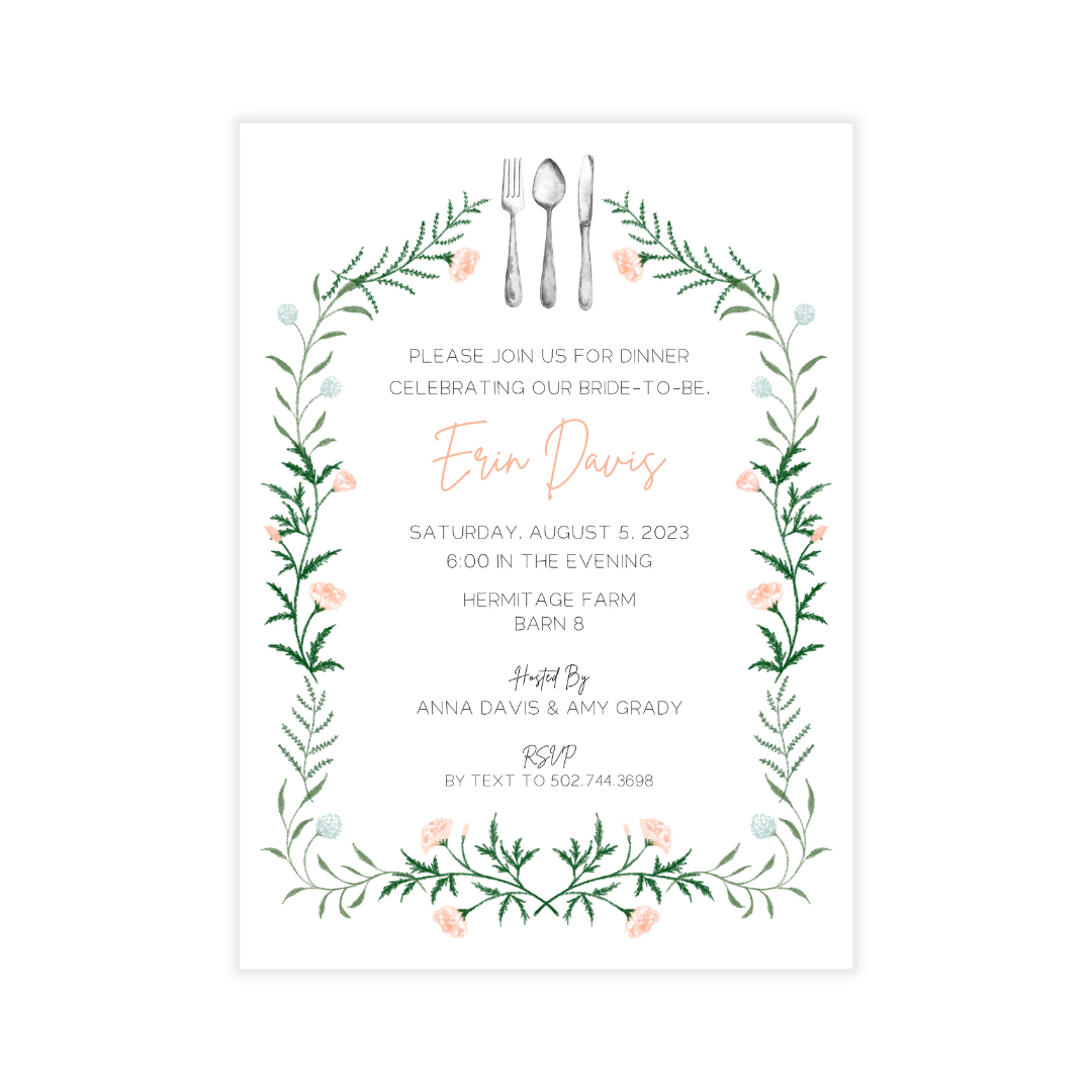 Floral Border + Silverware Dinner Party Invitation