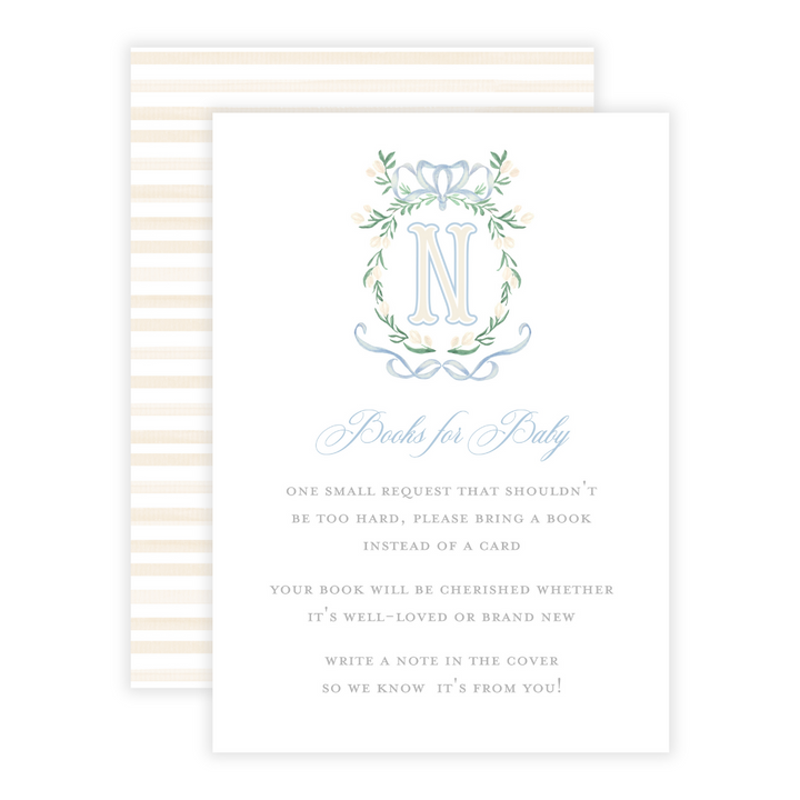 Light Blue Monogram Crest Grandmillennial Baby Shower Invitations