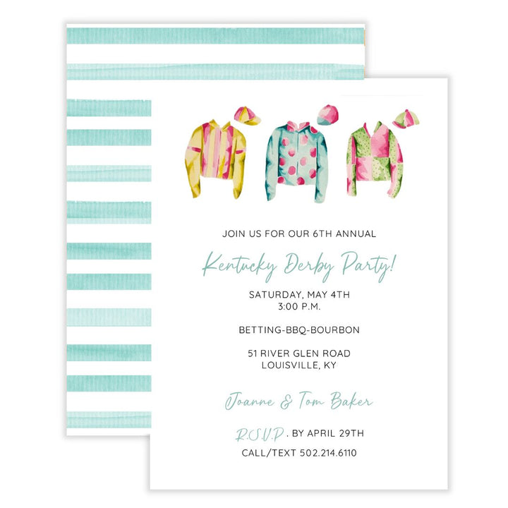 Jockey Silks + Aqua Stripes Invitation