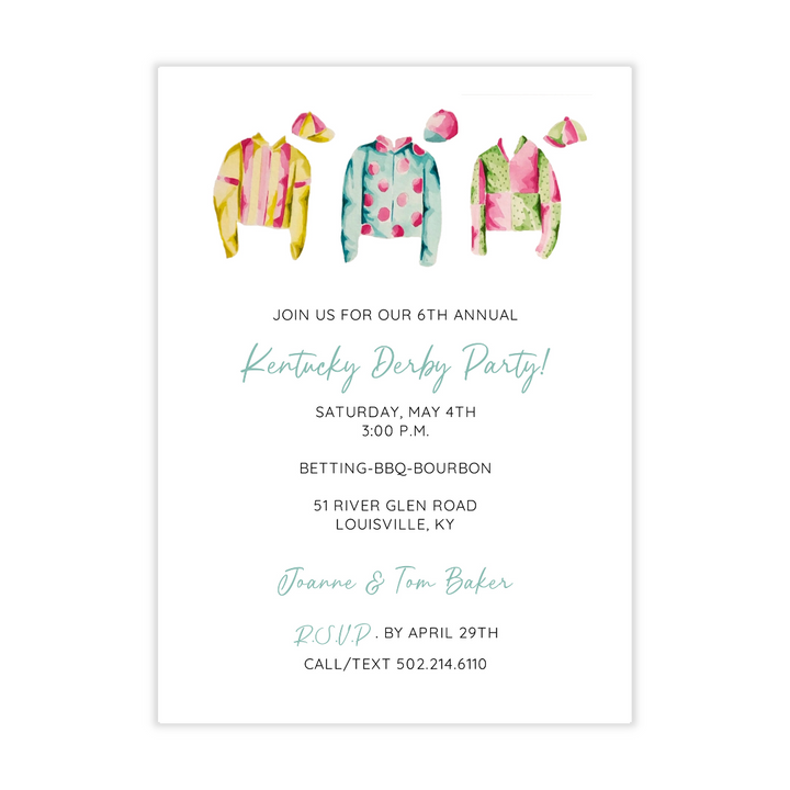 Jockey Silks + Aqua Stripes Invitation