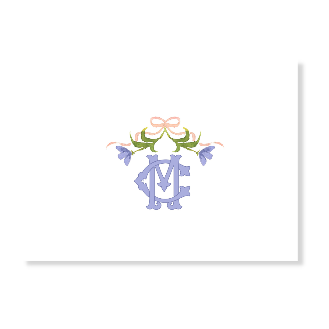 Floral Swag + Two-Initial Monogram Personalized Note Cards