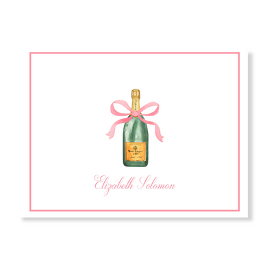 Champagne + Pink Bow Personalized Note Cards
