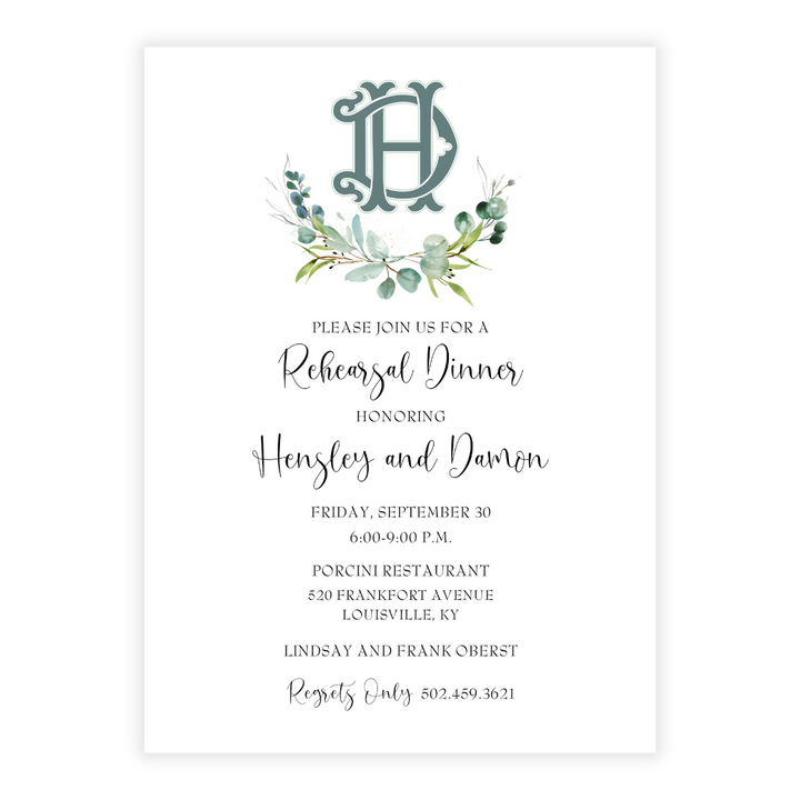 Semi-Custom Monogram and Botanical Wreath Invitation