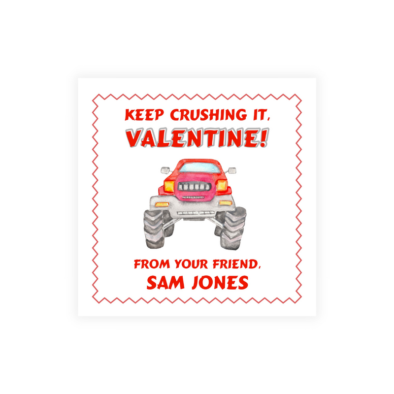 Monster Truck Valentines, Choice of Stickers or Cards