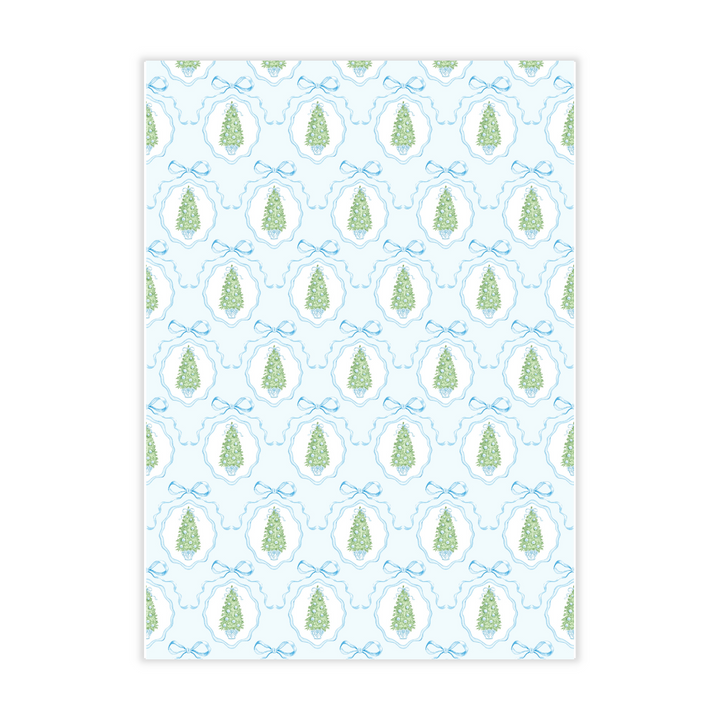 Monogrammed Elegant Wreath + Blue Ribbon Holiday Party Invitation