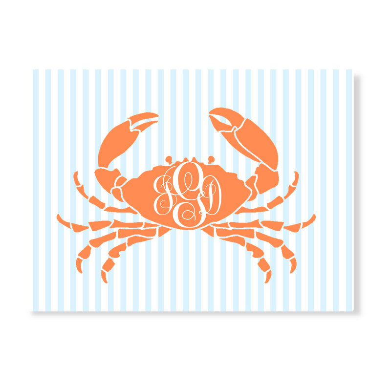 Orange Crab Stripe + Monogram Note Cards