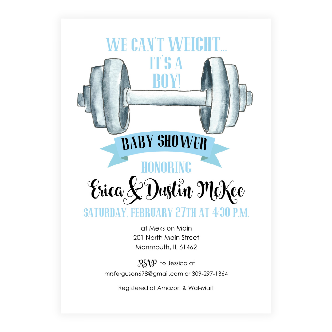 Can't Weight Boy Baby Shower Invitation