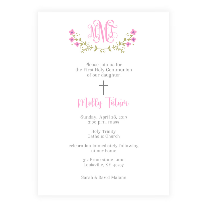 Bright Pink Monogram + Laurel Invitation