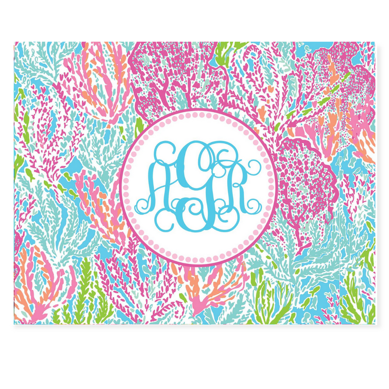 Colorful Coral + Monogram Note Cards