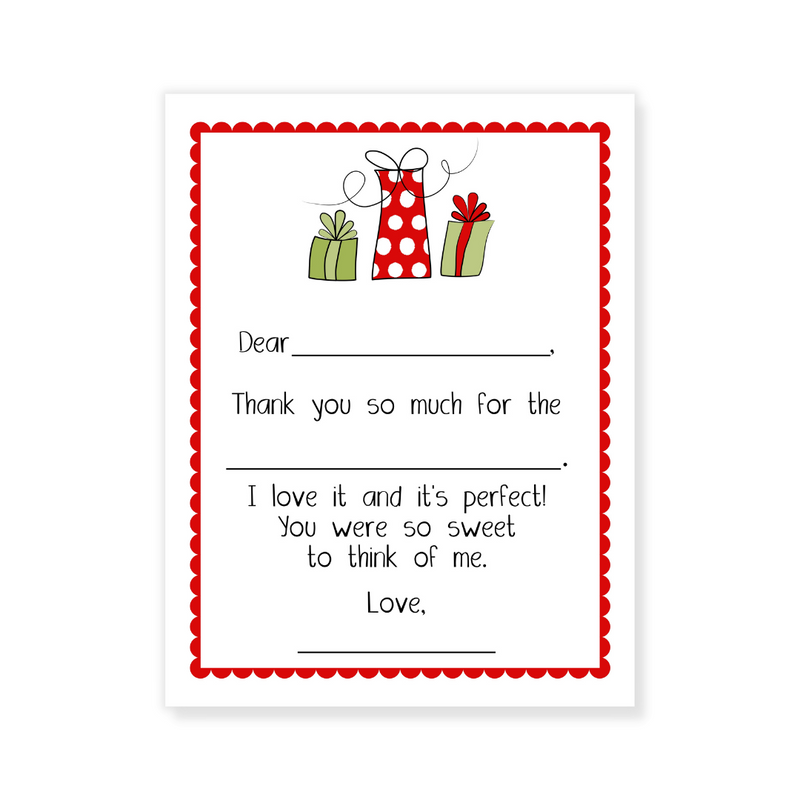 Red + Green Gifts Fill-in Thank You Flat Note Cards