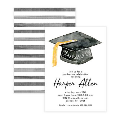 Large Graduation Cap + Stripes Party Invitation; 100 Stripe Color Choices!