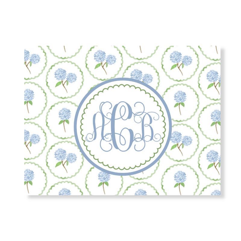 Hydrangea Background and Monogram Note Cards