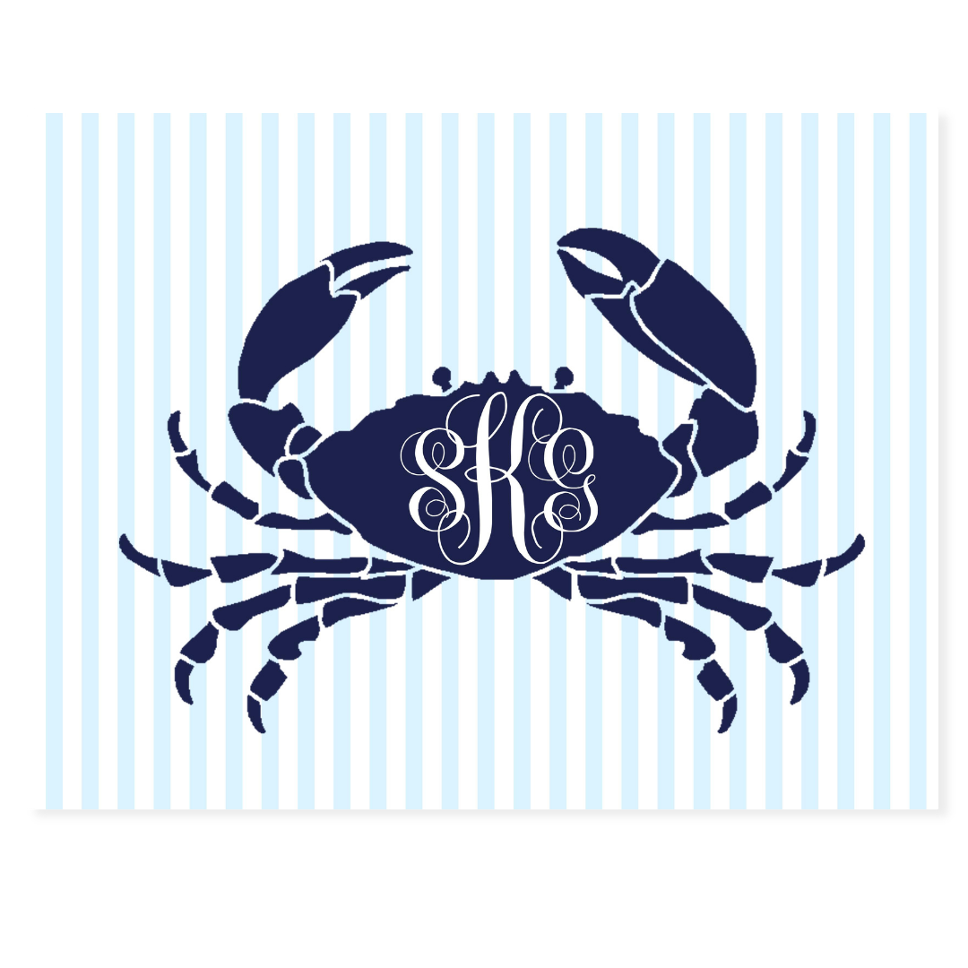 Navy Crab Stripe + Monogram Note Cards