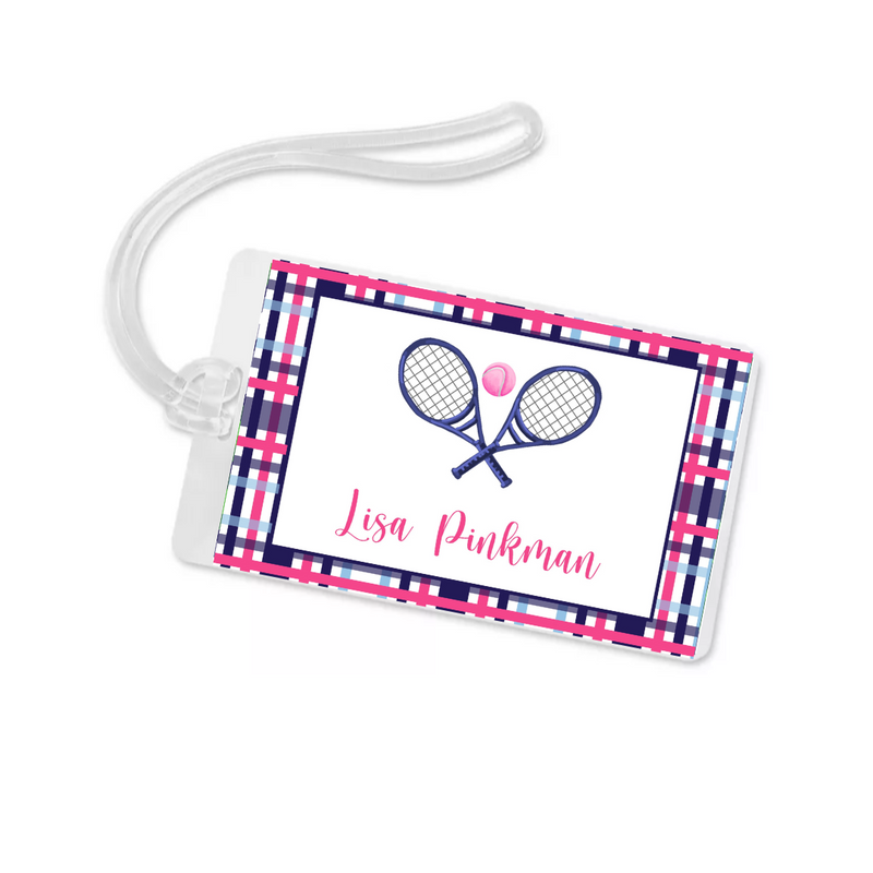 Pink and Navy Plaid Tennis Bag Tag