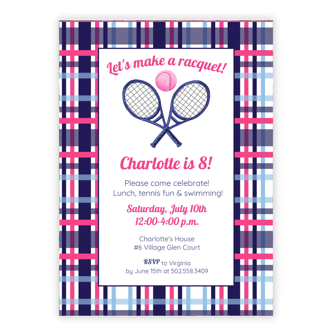 Pink Tennis Kids Party Invitation