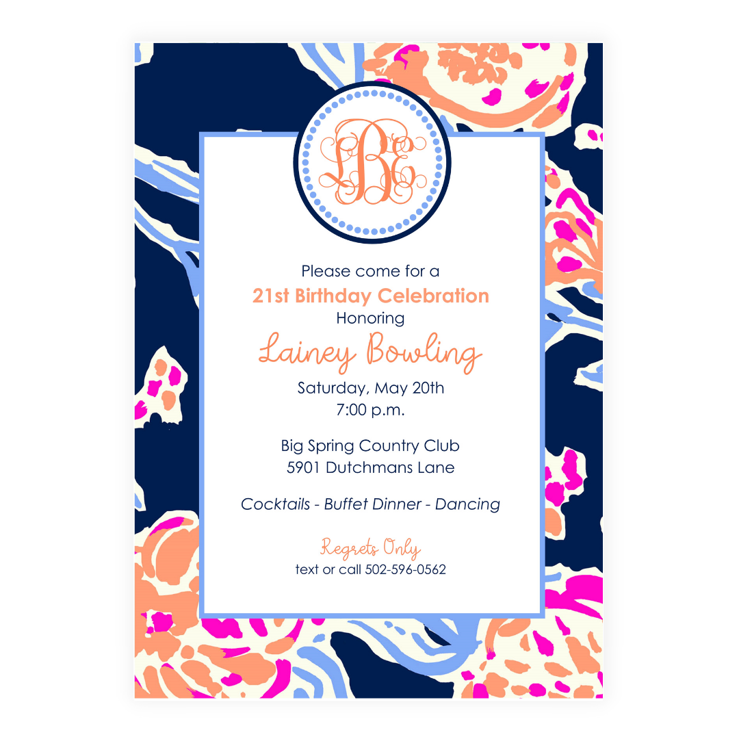 Preppy Poms Monogrammed Party Invitation