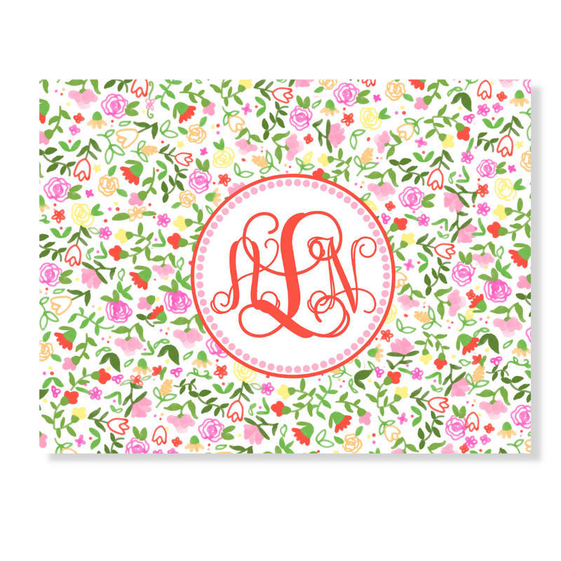 Spring Flowers Background and Monogram Note Cards