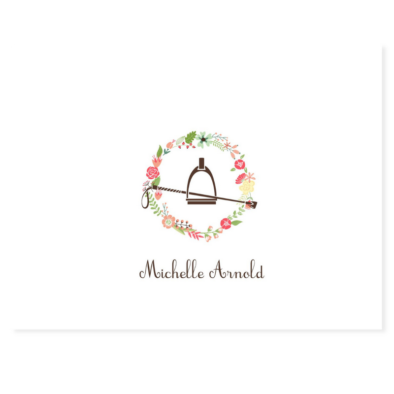 Pink Wreath + Stirrup Personalized Note Cards