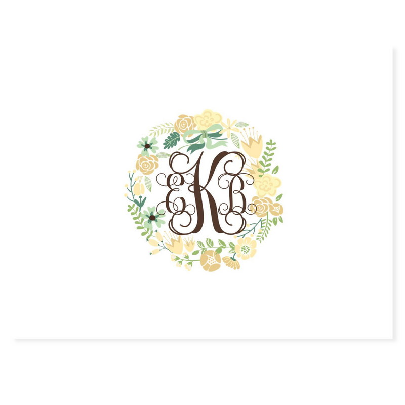 Yellow Wreath and Monogram Note Cards