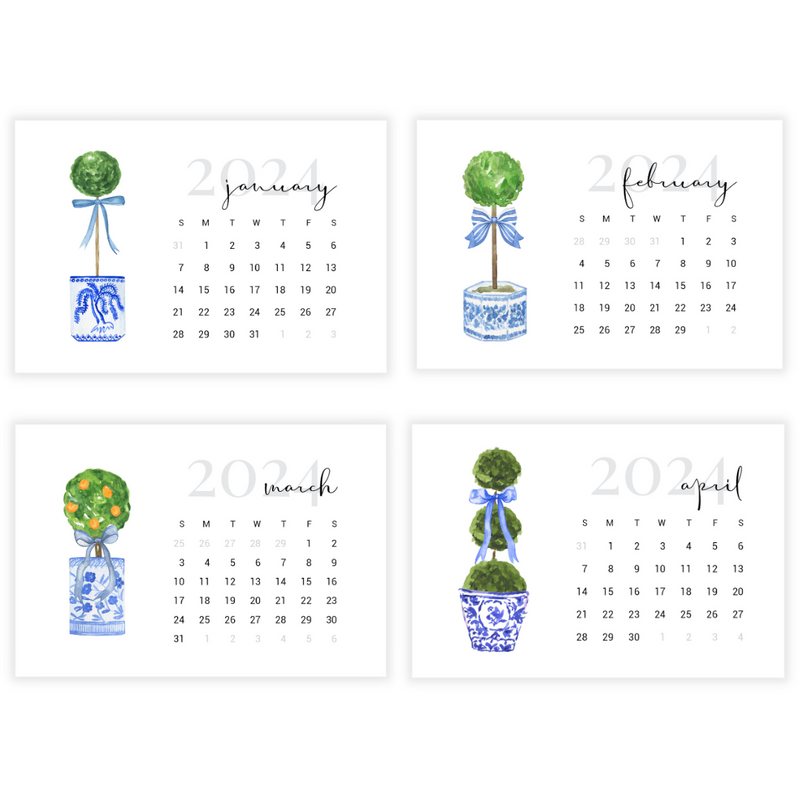 2024 Topiary + Chinoiserie Desk Calendar