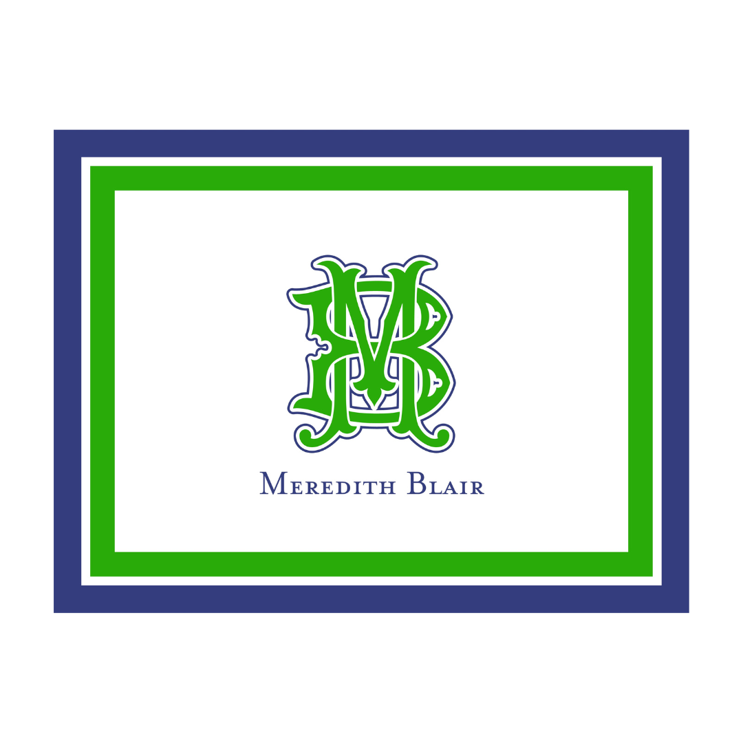 Custom 2 Initial Monogram + Border Folded Note Cards- lots of color options!
