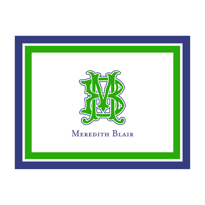 Custom 2 Initial Monogram + Border Folded Note Cards- lots of color options!