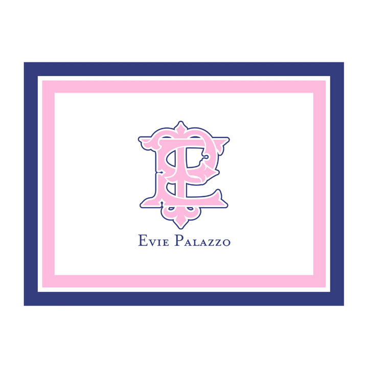 Custom 2 Initial Monogram + Border Folded Note Cards- lots of color options!