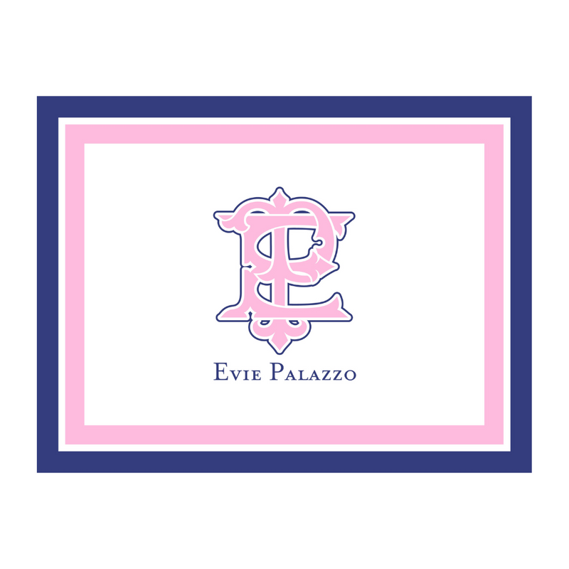 Custom 2 Initial Monogram + Border Folded Note Cards- lots of color options!