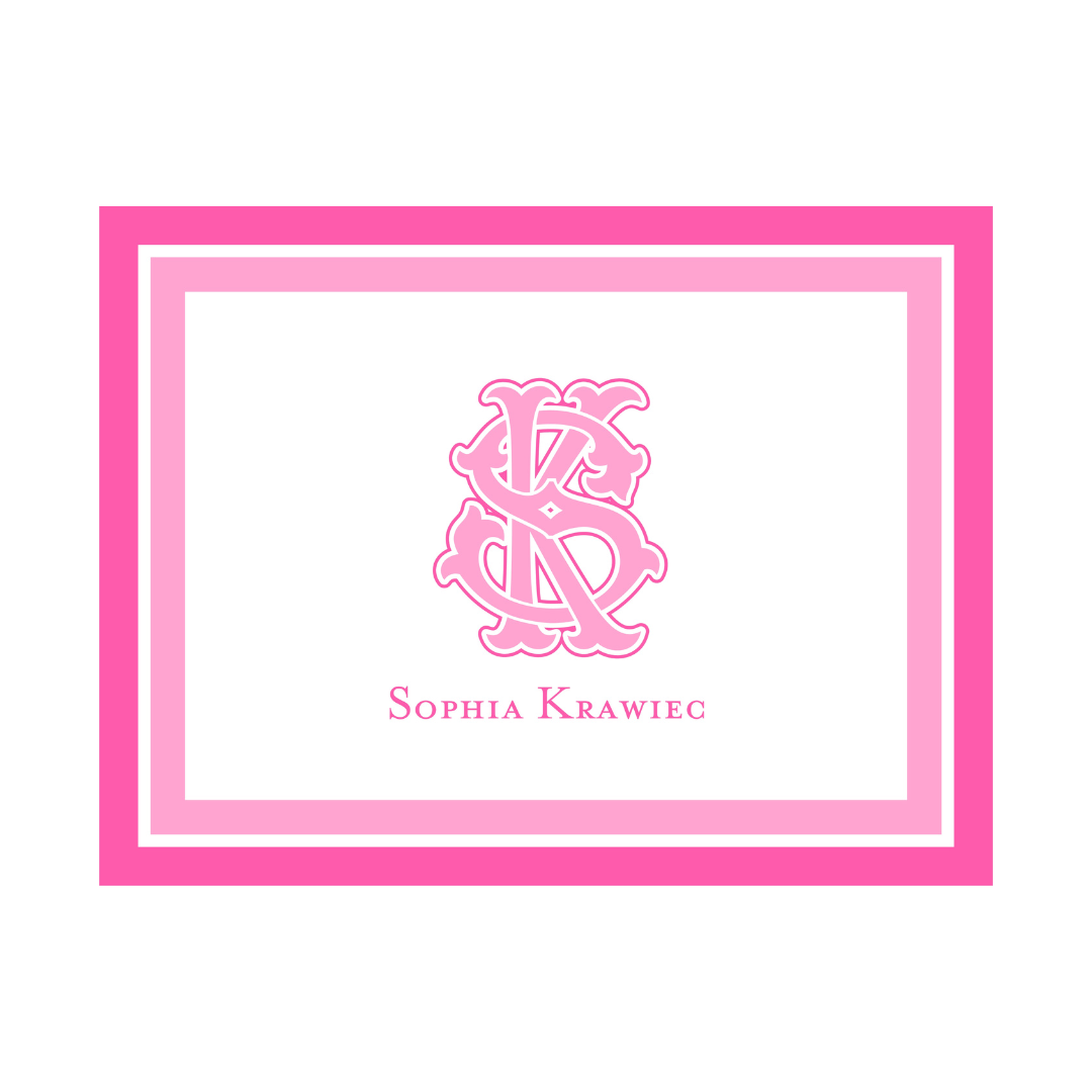 Custom 2 Initial Monogram + Border Folded Note Cards- lots of color options!