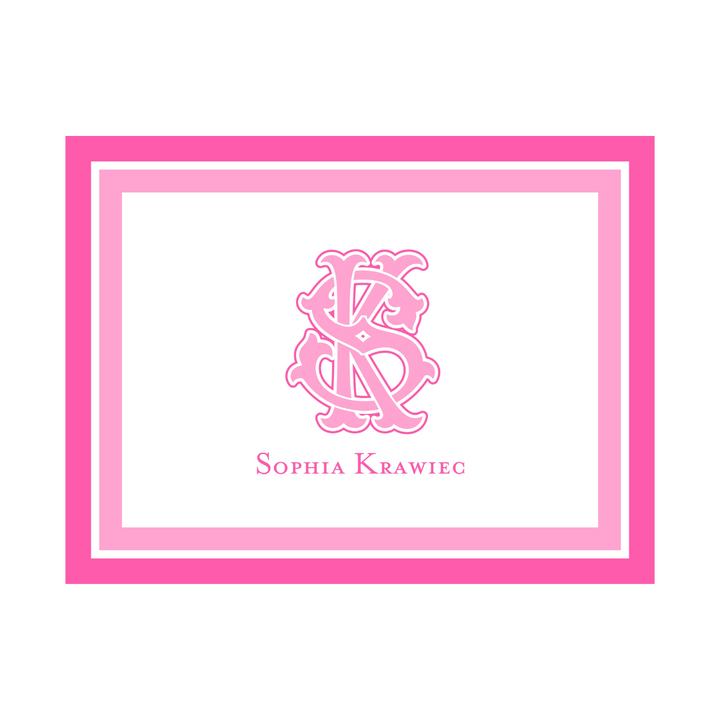 Custom 2 Initial Monogram + Border Folded Note Cards- lots of color options!