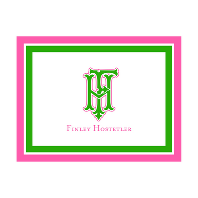 Custom 2 Initial Monogram + Border Folded Note Cards- lots of color options!
