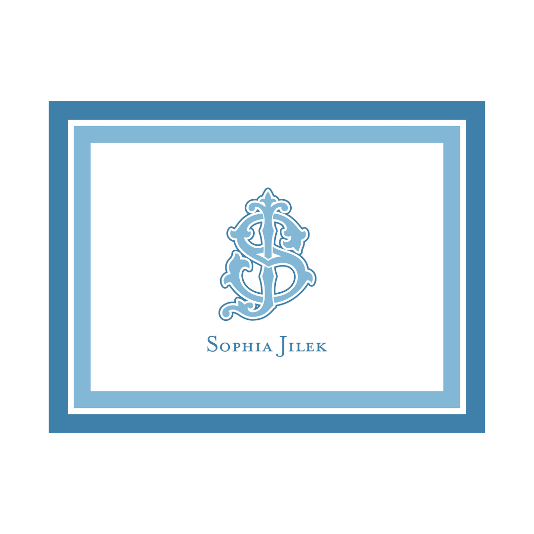 Custom 2 Initial Monogram + Border Folded Note Cards- lots of color options!