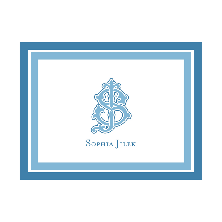 Custom 2 Initial Monogram + Border Folded Note Cards- lots of color options!