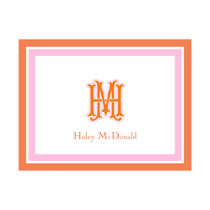Custom 2 Initial Monogram + Border Folded Note Cards- lots of color options!