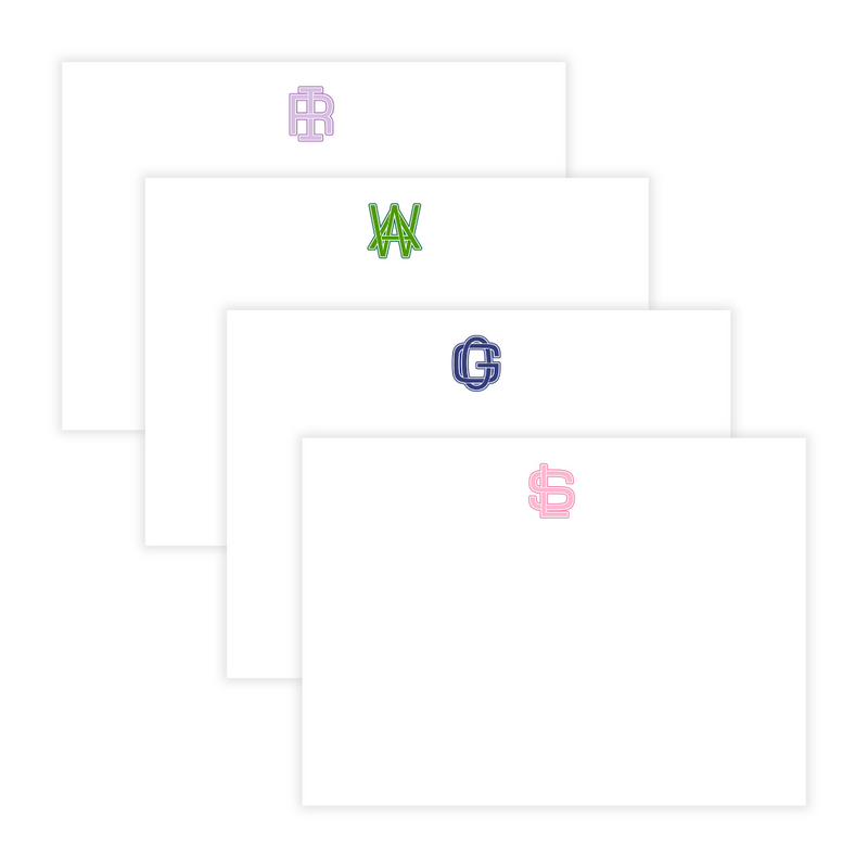 Modern 2 Initial Block Monogram- Customizable, Large Flat Note Cards