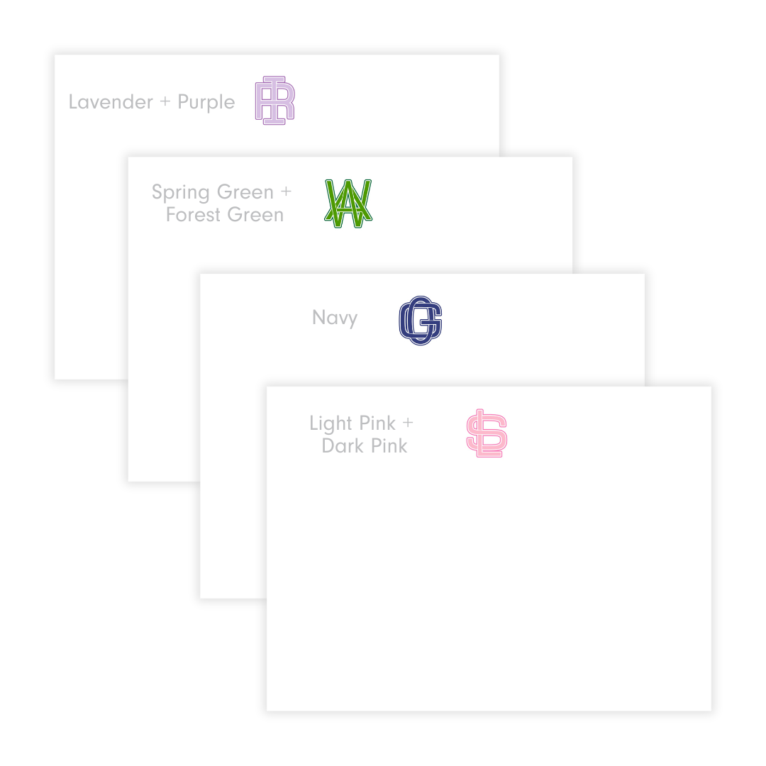 Modern 2 Initial Block Monogram- Customizable, Large Flat Note Cards