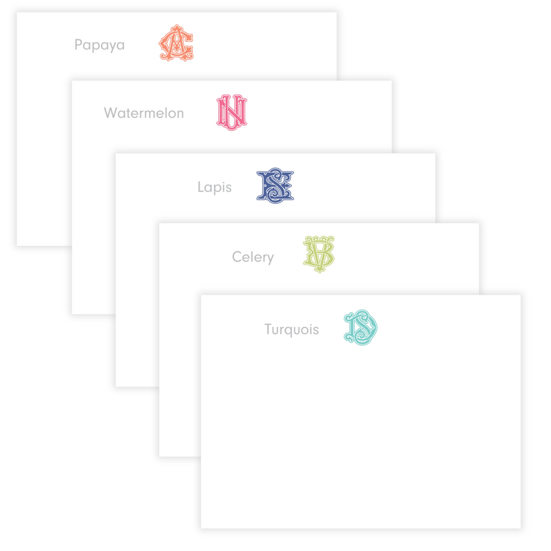 Interlocking 2 Initial Monogram- Customizable, Large Flat Note Cards
