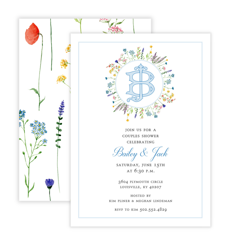 Wildflower Monogrammed Bridal Shower Invitation