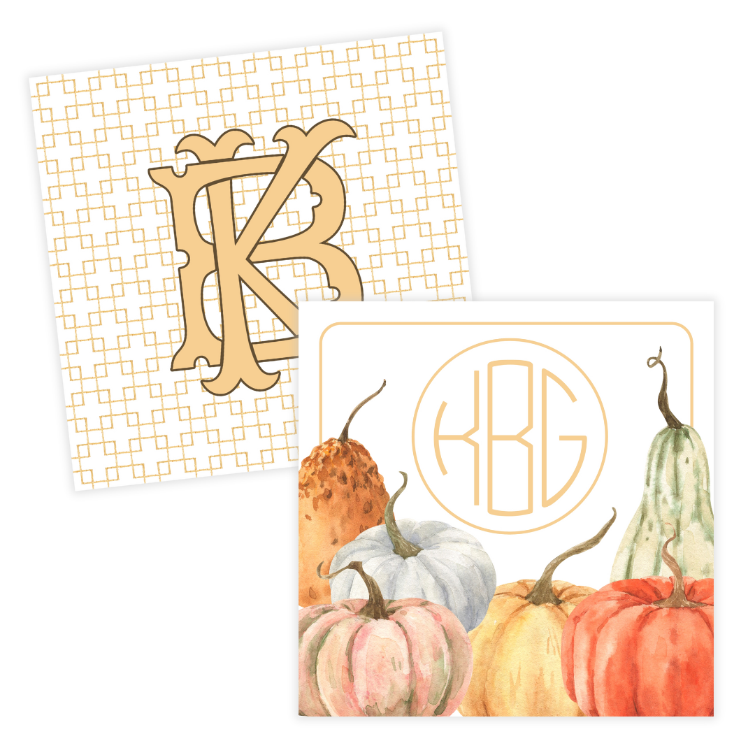 Autumn Pumpkins + Monogram Coasters- Reversible!