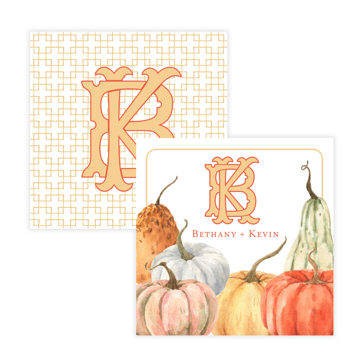 Autumn Pumpkins + Monogram Coasters- Reversible!