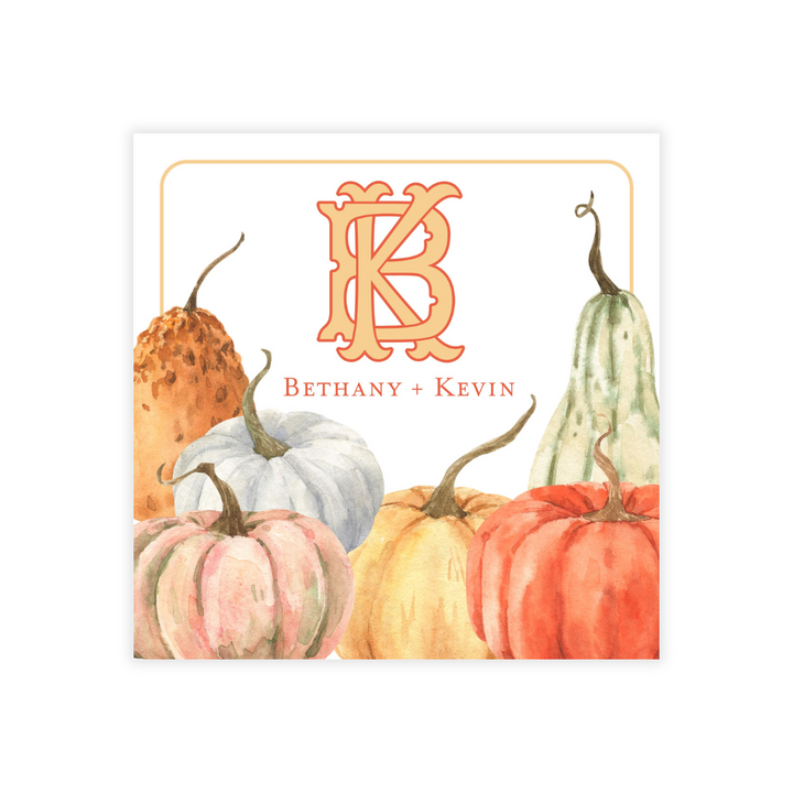 Autumn Pumpkins + Monogram Coasters- Reversible!