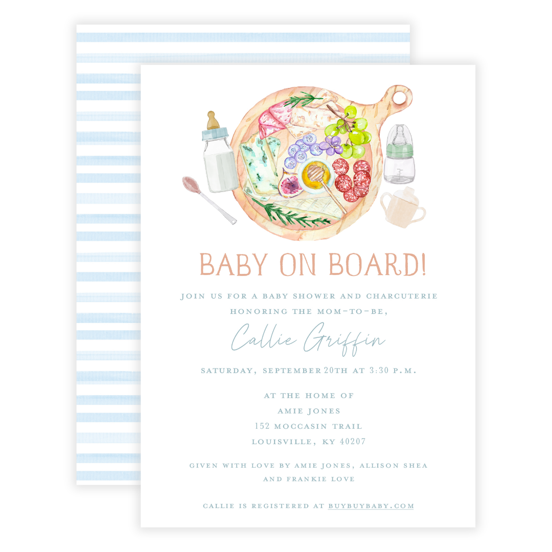 Baby on Board Invitation / Charcuterie Baby Shower- 3 color options!